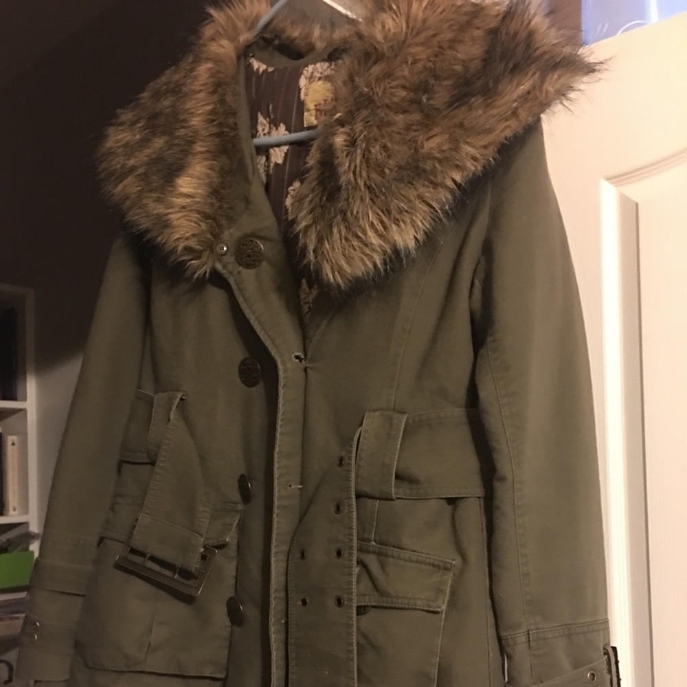 Olive green fur collared jacket